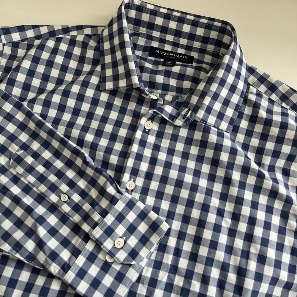 Mizzen + Main Men’s Leeward Classic Blue‎ Gingham Long Sleeve Button Down XL